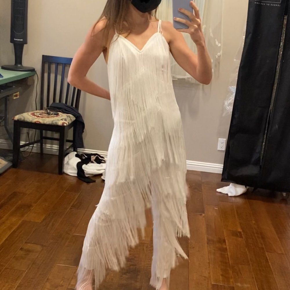 WHITE TASSEL FRINGE JUMPSUIT